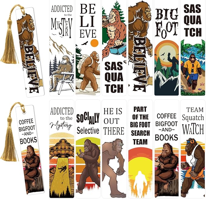 Sasquatch UV DTF Bookmark Wraps - 24 Sheets He is Out There Mysterious Bigfoot Blank Acrylic Bookmark Stickers, Socially Selective Rub on Transfer Decals for Book Lovers