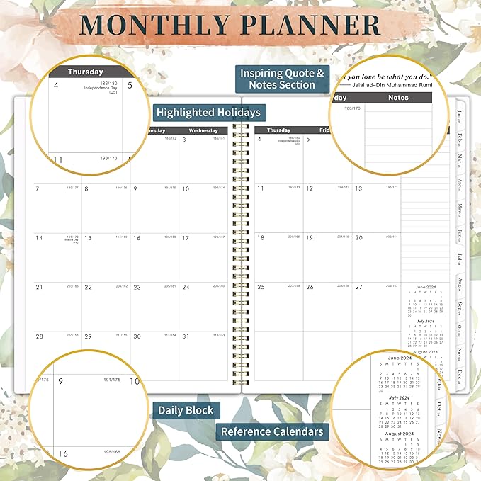 2025-2026 Monthly Planner - JAN. 2025 - JUN. 2026, 9" x 11",18 Months Planner 2025-2026 with Monthly Tabs, Two-Side Pocket, Thick Paper