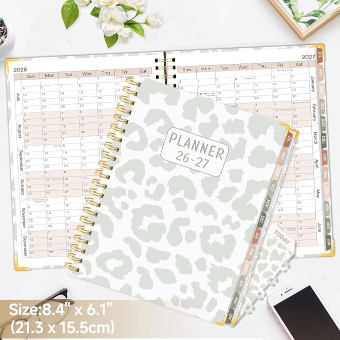 2026-2027 Academic Planner, Weekly & Monthly Appointment Book from Jul. 2026 - Jun. 2027, Work & Life Daily Hourly Planner with Time Slots,Agenda Organizer for School Office, Leopard Print, 8.4"x 6.1"