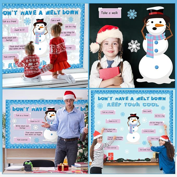 Winter Mental Health Bulletin Board Set Christmas Emotion Motivational Classroom Decorations Snowman Emotional Regulation Strategies Snowflakes Cutouts for Door Wall School Office Supplies