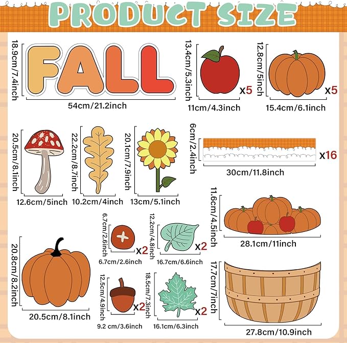 Fall Thanksgiving Bulletin Board Set Fall Pumpkin Classroom Decorations Autumn Maple Leaves Pumpkin Paper Cutouts Borders for Office School Thanksgiving Harvest Chalkboard Wall Supplies