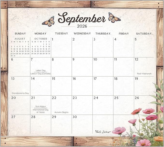 Legacy Publishing Group 2026 Wall Calendar 12-Month Schedule Organizer 12 x 13 Inch Paper With Brass Grommet Gardening