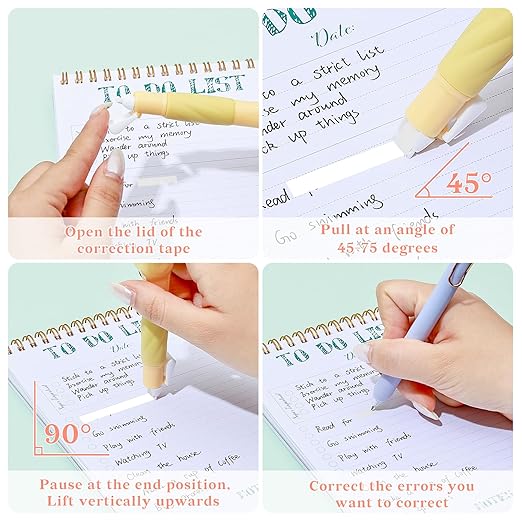 Temiary 4 Pack Correction Tape Pen, 0.27 in x 78.7 Ft White Smooth Pull Out Tape Pens for Writing, Tear Resistant Easy to Use Applicator for Instant Corrections School Office Supplies (Multicolor)