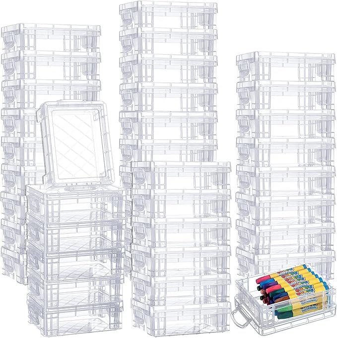 Suzile 40 Pcs Plastic Crayon Boxes Holds 24 Crayon with Snap Lid Storage Container Clear Stackable Case for School Office Classroom Supplies Pen Pencil Craft(Clear)