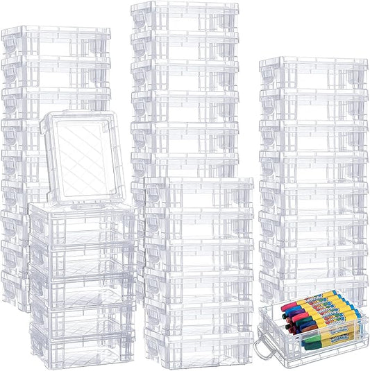 Suzile 40 Pcs Plastic Crayon Boxes Holds 24 Crayon with Snap Lid Storage Container Clear Stackable Case for School Office Classroom Supplies Pen Pencil Craft(Clear)