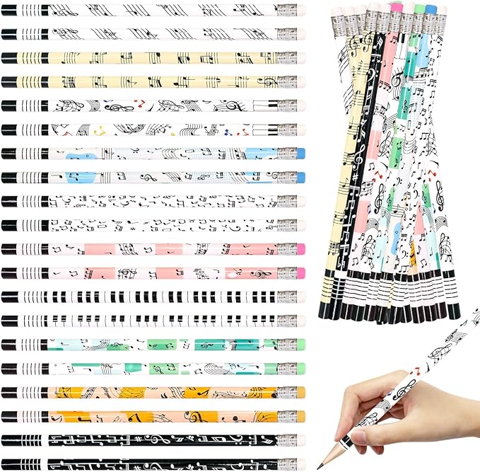 Fancy Land 50 PCS Music Pencils Music Note Wooden Pencil with Eraser Classroom School Teacher Award for Kids