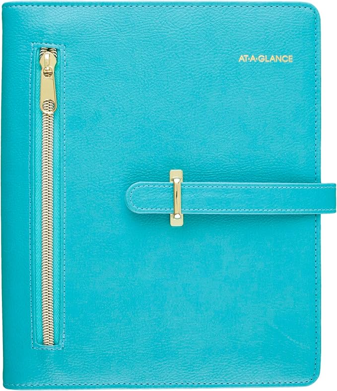 AT-A-GLANCE, Undated, 5-1/2" x 8-1/2", Desk Size, 7-Ring, Faux Leather Fashion, Teal (DR1118-040-42)