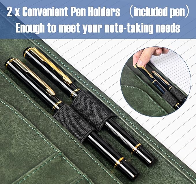 DIN A4 PU Leather Padfolio Clip Board, Clipboard Folder Portfolio,Magnetic Closure Business Clipboard with Cover Professional with 2 Pen,A4 Paper for Men Women, Dark Green