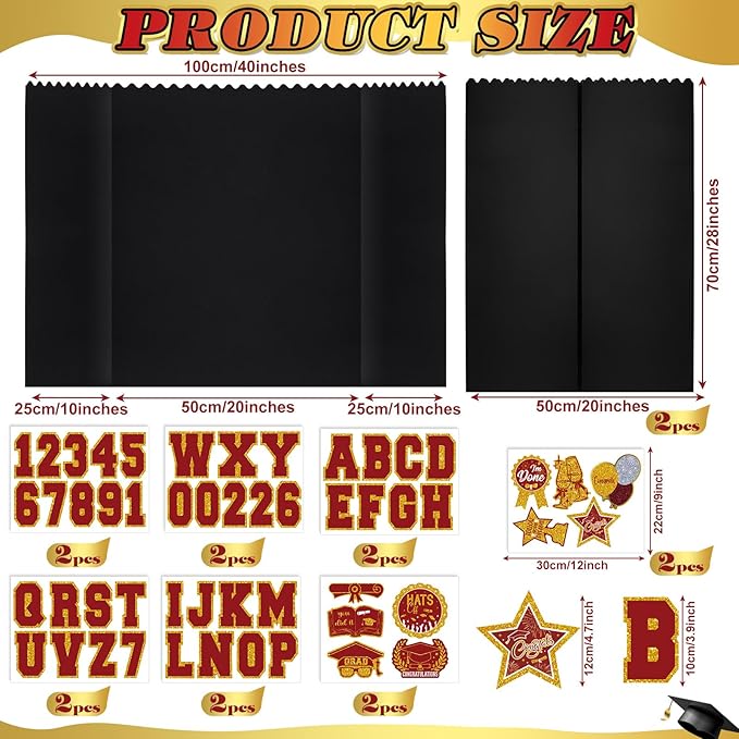 AmazingSpark 2 Sets Graduation Photo Display Board Trifold Poster Board with 12 Graduation Themed Stickers for 2026 Grad Party Decoration Picture Collage Frame Supplies (40 x 28,Red Gold)