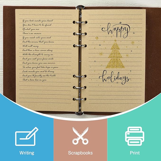 Refills Lined Paper, MALEDEN Refillable A6 Paper for 5x7 Journal Notebook Inserts 200 Lined Pages