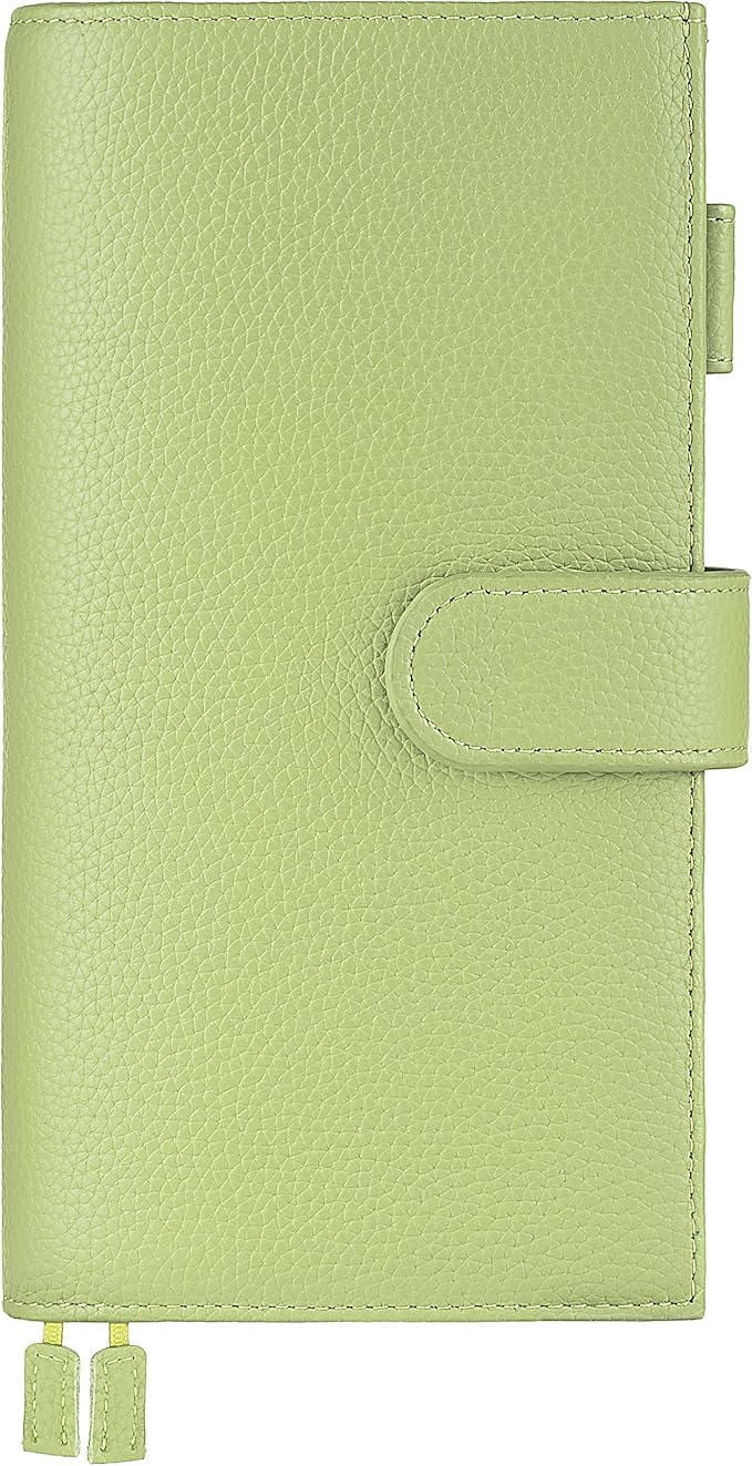 Genuine Leather Cover for Hobonichi Weeks/Weeks Mega with Pen Loop, Card Slots, Back Pocket, and Bookmarks (Green)