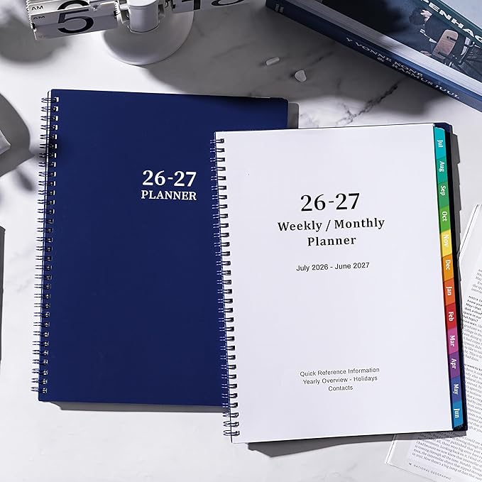 Academic Planner 2026-2027- 2026-2027 planner weekly and monthly, Jul.2026-Jun.2027, 9"×11", Planner 26-27 Weekly and Monthly Planner with Inner Pocket, Colorful Tabs, Twin-wire Binding - Navy