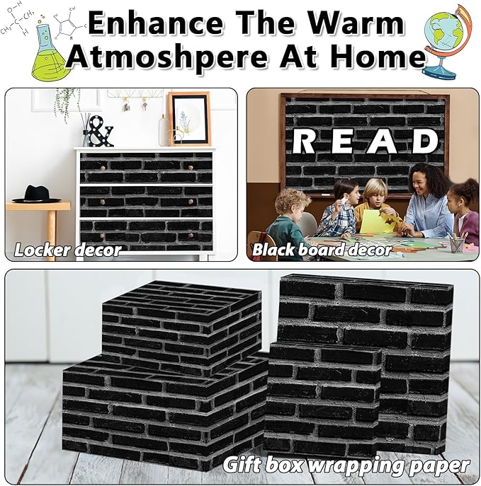 Black Brick Wall Bulletin Board Paper Roll Vintage Theme Stone Brick Bulletin Board Background Paper Back to School Classroom Decor Poster for Art Craft DIY Projects Home Party Supplies 17.7in x 20ft