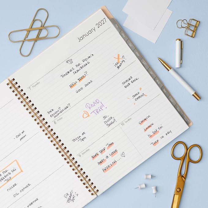 Blue Sky 2027 Weekly and Monthly Planner Calendar, Includes January 2027 - December 2027, 8.5" x 11", Flexible Cover, Wirebound, Laminated Tabs, Storage Pocket, Enterprise Blush Pink