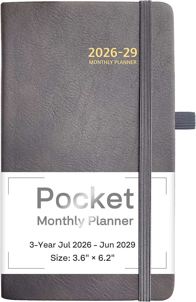 2026-2029 Pocket Monthly Planner, 3 Year Calendar 2026-2029, 6.2’’ x 3.6’’ x 0.67’’, Small Calendar 2026, 36 Months from Jul 2026 - Jun 2029, Hardcover, Back Pocket, Thick Paper, Lightweight to carry