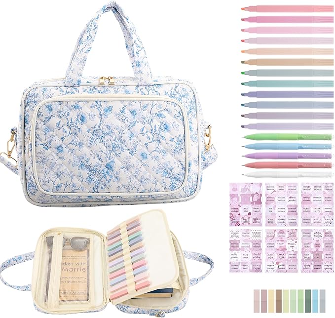 BESARME Bible Bags for Women, Large Bible Cover Case with Strep Mother's Day Gifts Journaling Supplies Christian Gifts for Women(Blue Flower)