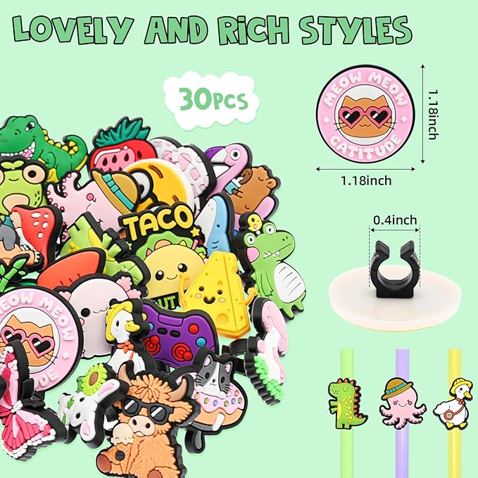 30PCS Pencil Toppers,Cute Pencil Charms for Students Bulk School Teacher Supplies Fun Pen Toppers Charms,PVC Pencils Clips Accessories Random Different Pencils Decor Classroom Rewards Prizes gifts