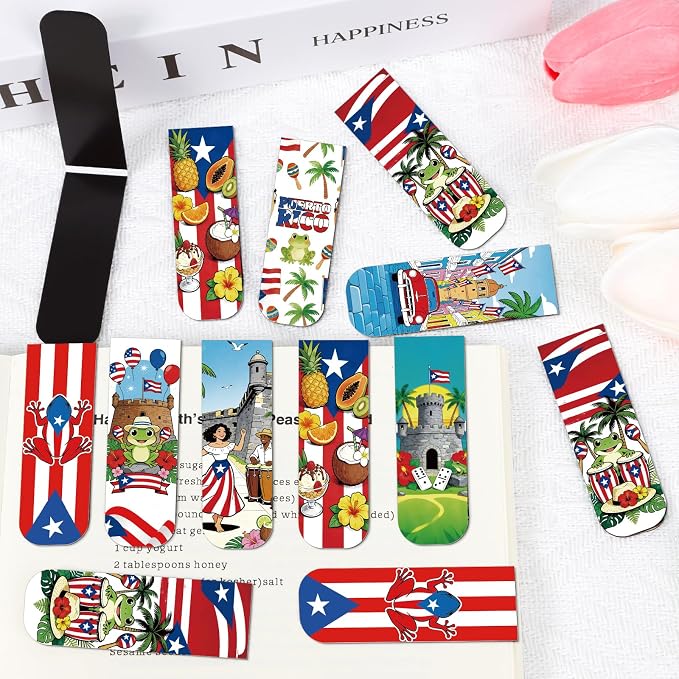 Wxiben Puerto Rico Magnetic Bookmarks - 48 Pcs Puerto Rican Travel Souvenirs Gifts Bookmark Flags Flower Frog Magnets Book Marks Page Clip Favors for Patriotic Latin American Spanish Party Supplies