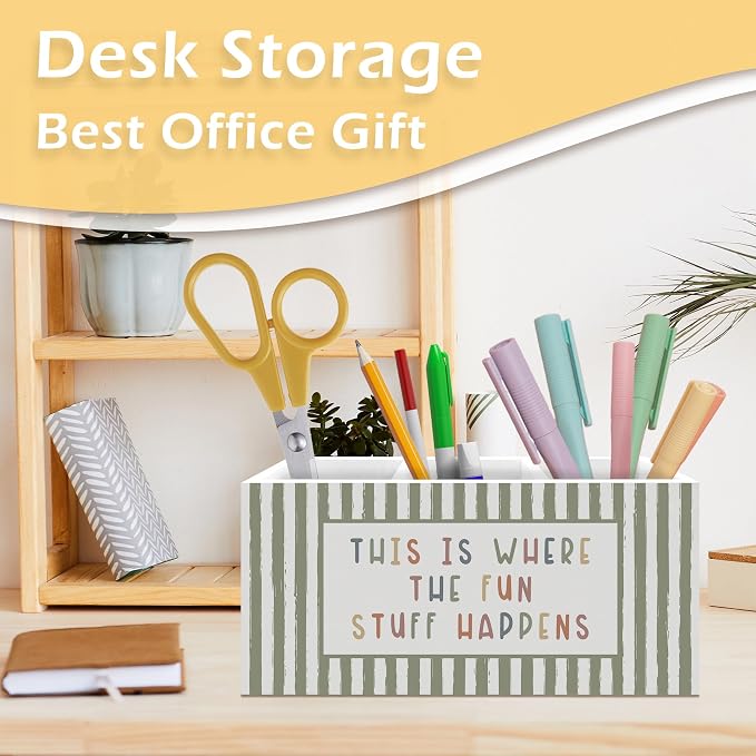 Boho Kids Playroom Pen Pencil Holder, Boho Classroom Decorations, This Is Where The Fun Stuff Happens Wooden Pen Pencil Organizer for Classroom Grils Boys Room Bedroom Playroom Desk Decor