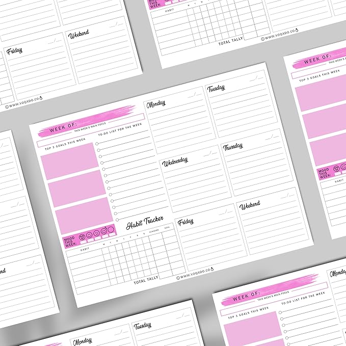 Weekly Planner Pad Tear Off (Magnetic) Full Year Productivity Planner, 50 Undated Sheets for Daily Schedule, To-Do Lists, Habit Tracking, Academic Planning, and Work Agenda (8.5 x 11 Inches, Pink)
