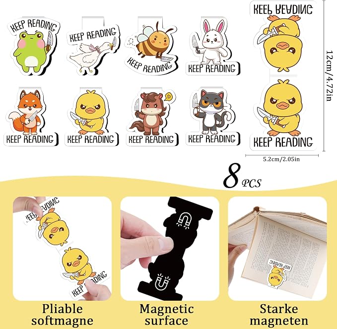Funny Magnetic Bookmarks Gifts - 8 Pcs Cute Animal Magnets Book Marks for Reading Kids Fun Unique Page Marker Clip for Women Book Lovers Students Teachers School Teacher Office Supplies
