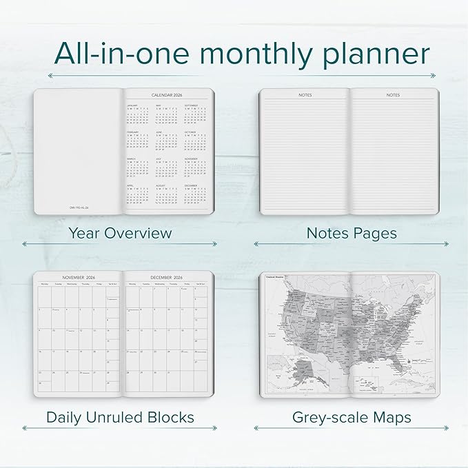 Harbor Large Weekly Monthly Planner 2025-2026, Calendar Planner & Notebook - Durable Faux Leather, 192 Pages, Softcover & Book Bound - Cambridge Orchid Flower - 8x5.5"