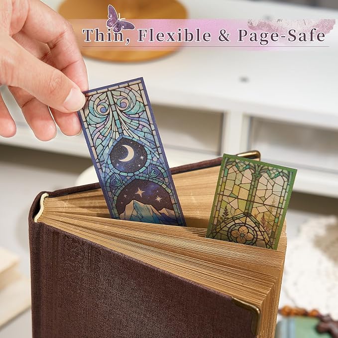 4PCS Fantasy Art Bookmarks, 5" × 1.5" PVC Stained Glass Art Book Marker, Romantasy Inspired Bookish Gifts for Book Lovers