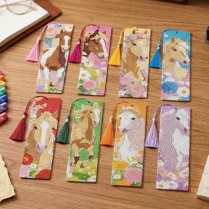 Horse Diamond Art Bookmarks - 8 PCS DIY Diamond Painting Bookmarks Kits Aesthetic Art Craft Supplies, Horse Gift for Women, Birthday Gift for Reading Lover Beginners