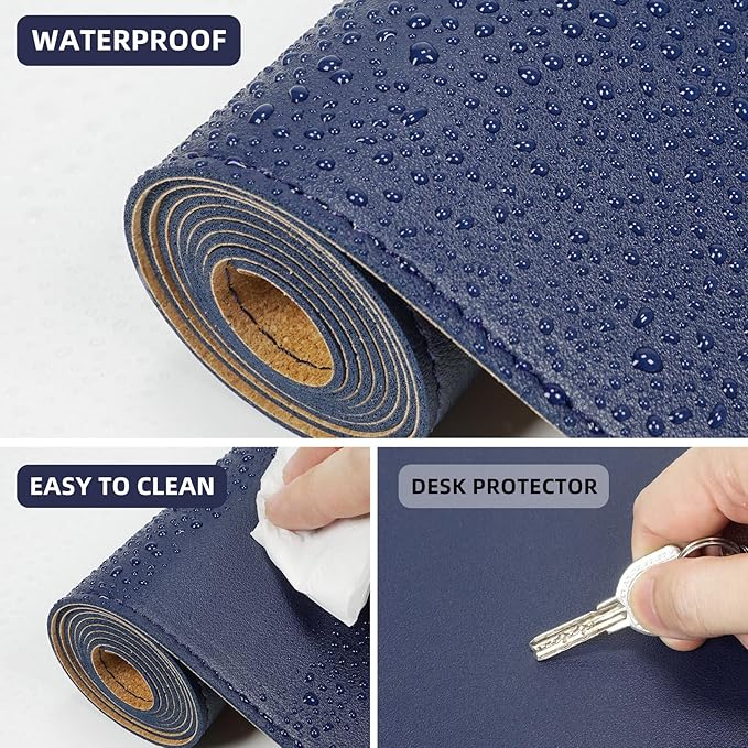 AFIING Cork Desk Mat 47" x 23.6", Dual-Sided Natural Cork & PU Leather Desk Pad, Non-Slip Waterproof Large Mouse Pad for Office, Home & Gaming (Blue)