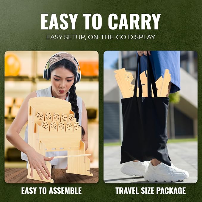 HOTCAN Bookmark Holder Display Stand for Vendors | Wooden Bookmark Booth Display Items with 16 Shelf Pockets | Customizable Space and Mobile Friendly Design Ideal for Craft Fairs, Vendor Booths, Shops