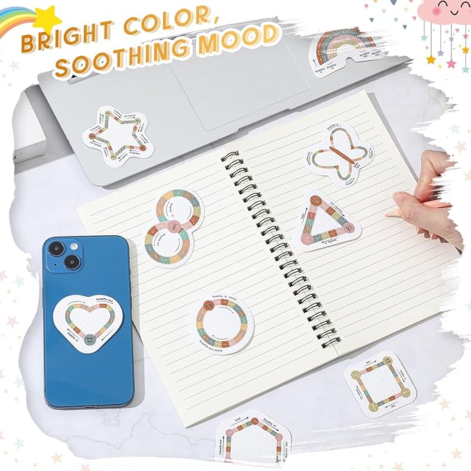 Gersoniel 72 Pcs Anxiety Sensory Stickers Calm Stickers Adhesive Textured Mental Health Strips Mindfulness Fidget Decals Stress Anxiety Relief Items for Desk Therapy Office Counselor(Brown Breathe)