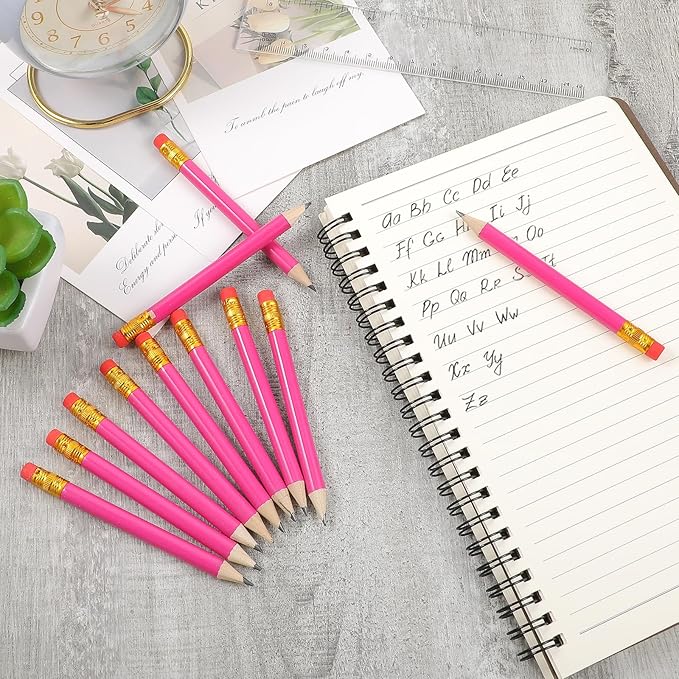 24 Pcs Mini Half Pencils Pink Golf Pencils with Erasers Bulk 4 Inch Short Pre Sharpened Pencil Small Pencil for Games Baby Shower Bridal Shower Wedding Presents Classroom Back to School Office Pocket