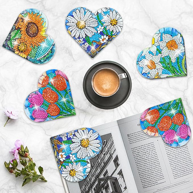 4 Pcs Diamond Painting Bookmark, DIY Corner Book Makers for Adults Book Lovers, Diamond Dot Art Beginners, Small Diamond Art Kits, Paint by Art Crafts Gift for Women Girls (Heart Flower)