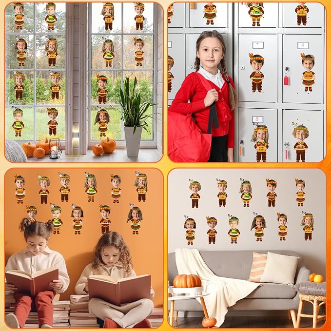 60Pcs Thanksgiving Indian Paper Cutouts Bulletin Board Decorations Cutting Fall DIY Photo Picture Crafts Autumn Cutouts Happy Thanksgiving Indian Classroom Supplies for Party School Home Wall Decor
