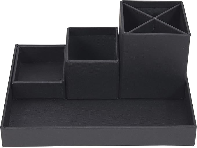 Bigso Box of Sweden Desk Storage Organiser for Stationery - Pen Holder with 4 Compartments for Various Office Items - Fibreboard and Paper Stationery Storage - Dark Grey