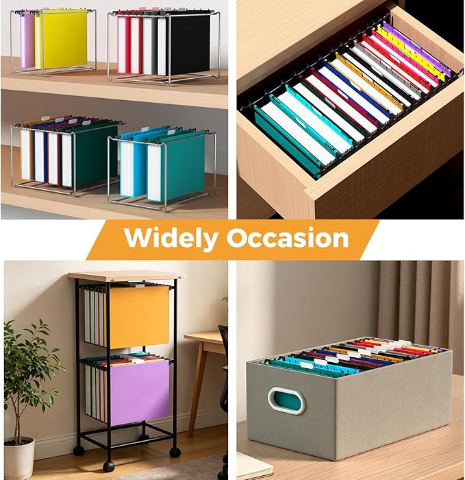 Ansook Plastic Hanging File Folders, 12 Pack Assorted Colors, Letter Size Hanging Folders with Mixed Expansion Sizes: 2×1", 4×1.5", 4×2", 2×2.5", Heavy Duty Document Organizer for Filing Cabinet