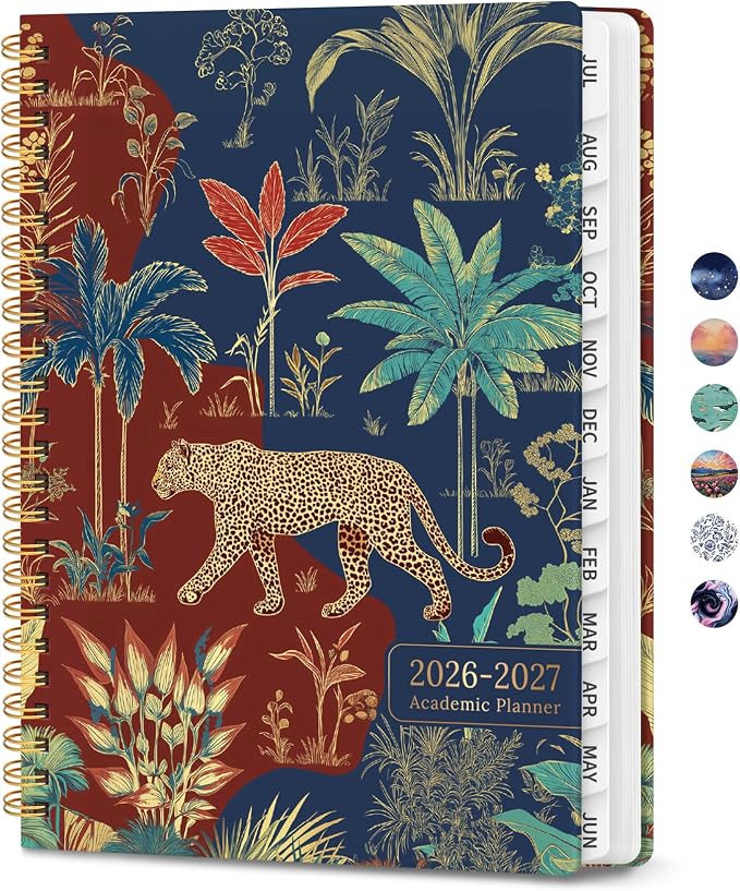 Planner 2026-2027, Monthly and Weekly Calendar Academic Planner July 2026 - June 2027, Hardcover Student Teacher Planning Agenda Book with Tabs, Perfect for Office School Supplies, A5 (6.3" x 8.5") - Jungle Elegance