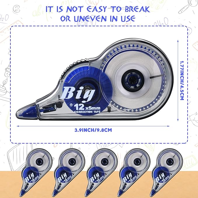 Chivao 100 Pack White Correction Tape, Classroom Correction Tape Wipe Out Easy to Use Applicator Translucent Dispenser Shows for School Office Note Journal, 0.2 Inch x 39.4 Feet