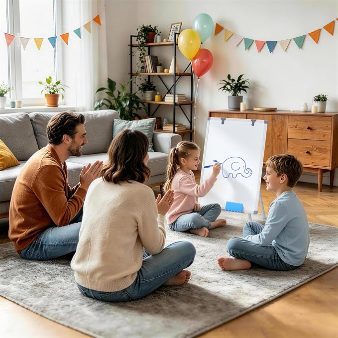 MAKELLO White Board with Stand, Portable Whiteboard Easel 24x18 in for Office Classroom Home School, Adjustable Height, Aluminum Frame