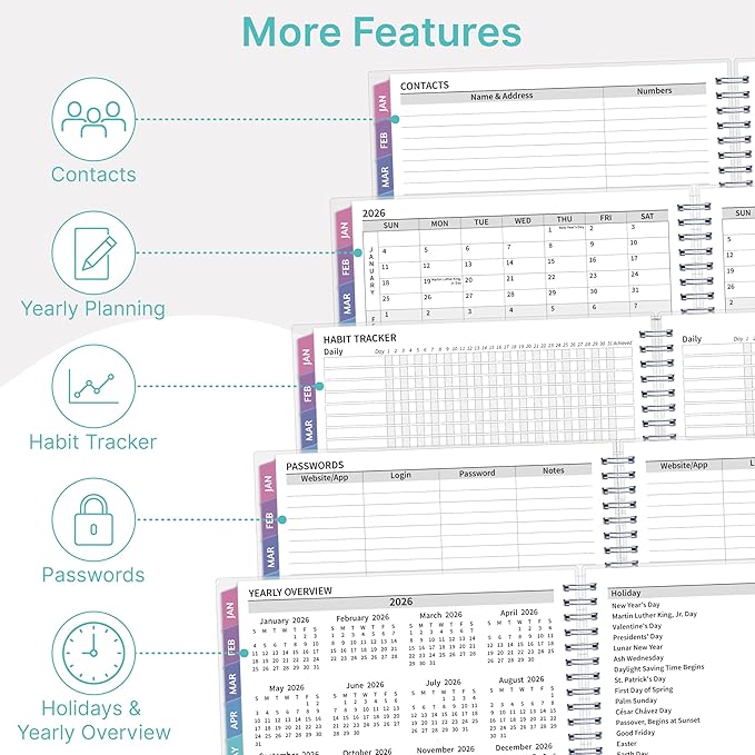 2026 Appointment Book, 30 Minutes-Hourly, Weekly ＆ Monthly Calendar Planner 2026, Jan 2026 - Dec 2026, 8.5'' x 11'', 2026 Daily Planner with Tabs ＆Pocket, Flexible Cover, Great for Office, Home, School