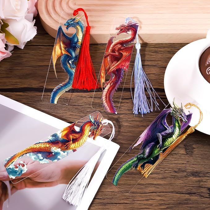 UV DTF Bookmark Wraps - 24 Sheets Dragon UVDTF Decals for Acrylic Bookmark Blanks, Double-Sided Printing Rub on Transfer Stickers, UV DTF Stickers for Dragon Lovers Adults DIY Crafts