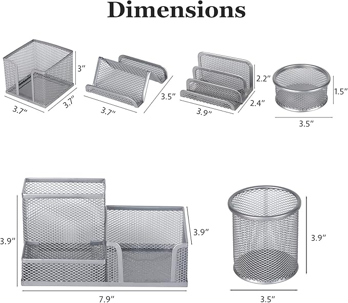 Pen Holder for Desk, 6 Pieces Mesh Desk Organizer set 3 Compartments pens holder, Mail Organizer Home Office Supplies Caddy Storage Baskets for Desktop Accessories(Sliver)