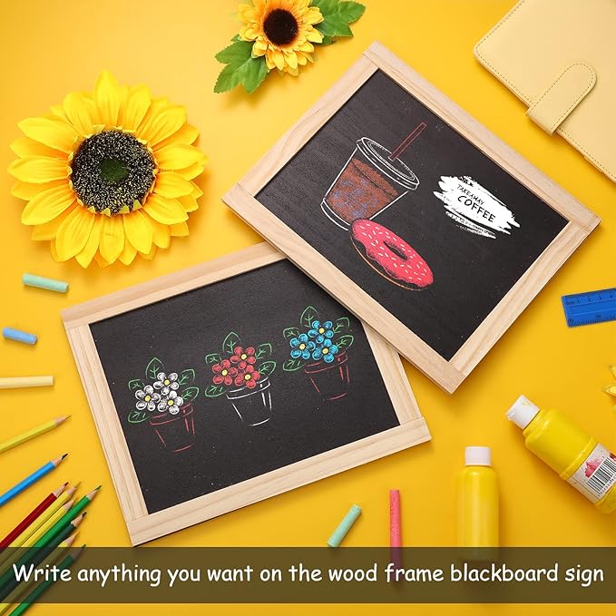 Harloon 24 Pcs 10.5" x 8.5" Framed Chalkboard Bulk Double Sided Wood Tabletop Small Chalkboard Signs Mini Blackboard Classroom School Supplies for Party Home Office Art Craft Birthday Wall Menu Food