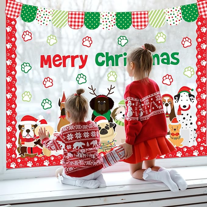 JarThenaAMCS 73Pcs Christmas Pet Dog Bulletin Board Decoration Set Cute Puppy Theme Paper Cutouts for Xmas Holiday School Classroom Chalkboard Decor