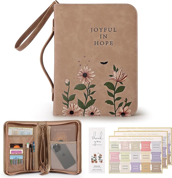 Bible Cover Case, Portable, Leather Carrying Case with Handle&Zippered Pocket for Standard Size and Bible Accessories, Small Bible Bag, Ideal Gift for Women Men Lady Girls