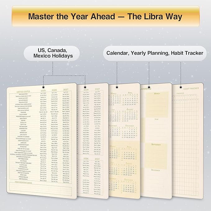 AuroPlanner Libra Zodiac Undated Planner – Monthly Weekly Daily Astrology Portable Journal Notebook, A5 (5.8” × 8.3”), 160 Pages 4-Month Layout, 100 GSM Paper