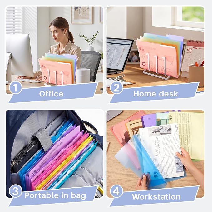 Dispowreath 48 Pack Colored Clear Plastic File Folders with 1/3 Cut Tabs, 8.5 x 11 in Letter Size Poly Project Pockets, Translucent Document Jackets for Office, School & Home Organization