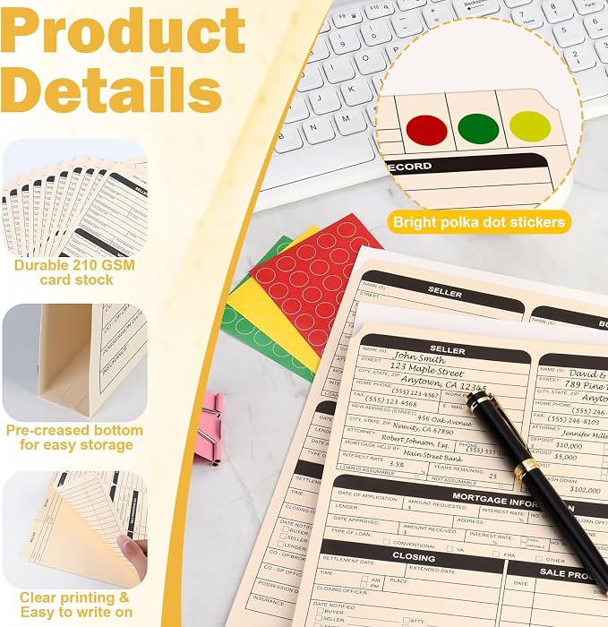 25 Pcs Real Estate Listing Folder Pre-Printed List for Real Estate Agent Supplies Durable Letter Size 210 GSM Manila Card Stock with Closing Checklist (50, Manila, Letter Size)