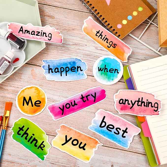 Yexiya 240 Pcs Watercolor Classroom Decor Watercolor Label Stickers for Bulletin Board Circles Rectangle Name Tag Cutouts for Teacher School Education Materials Chalkboard Wall Decor