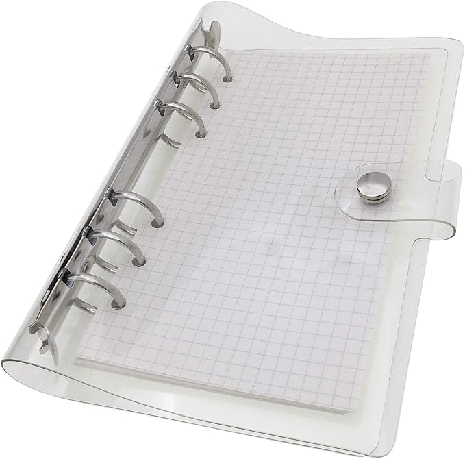 A6 A5 6-Holes Colorful PVC Cover Personal Organizer with Snap Button Closure File Folder for Loose Leaf Sheet Notebook (White, A6 mini Set)